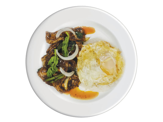 M13.Black Pepper Meat Stir Fry Served With Egg & Rice 炒黑胡椒肉配饭和蛋