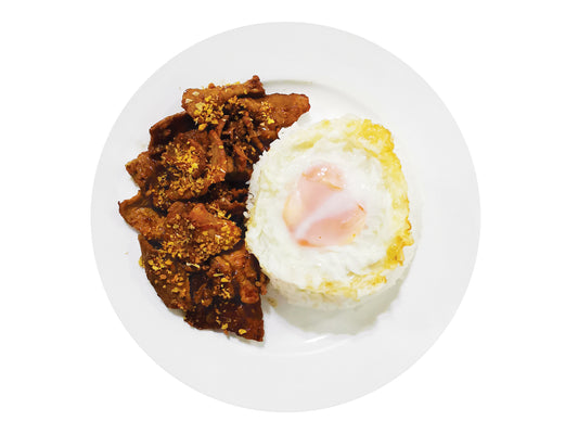 M2.Garlic Meat Stir Fry With Egg & Rice 炒蒜肉配饭和蛋